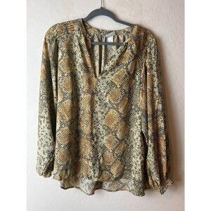 Ava & Viv Sz 1X Animal Print Snake Print Tan Grey Flowy Blouse